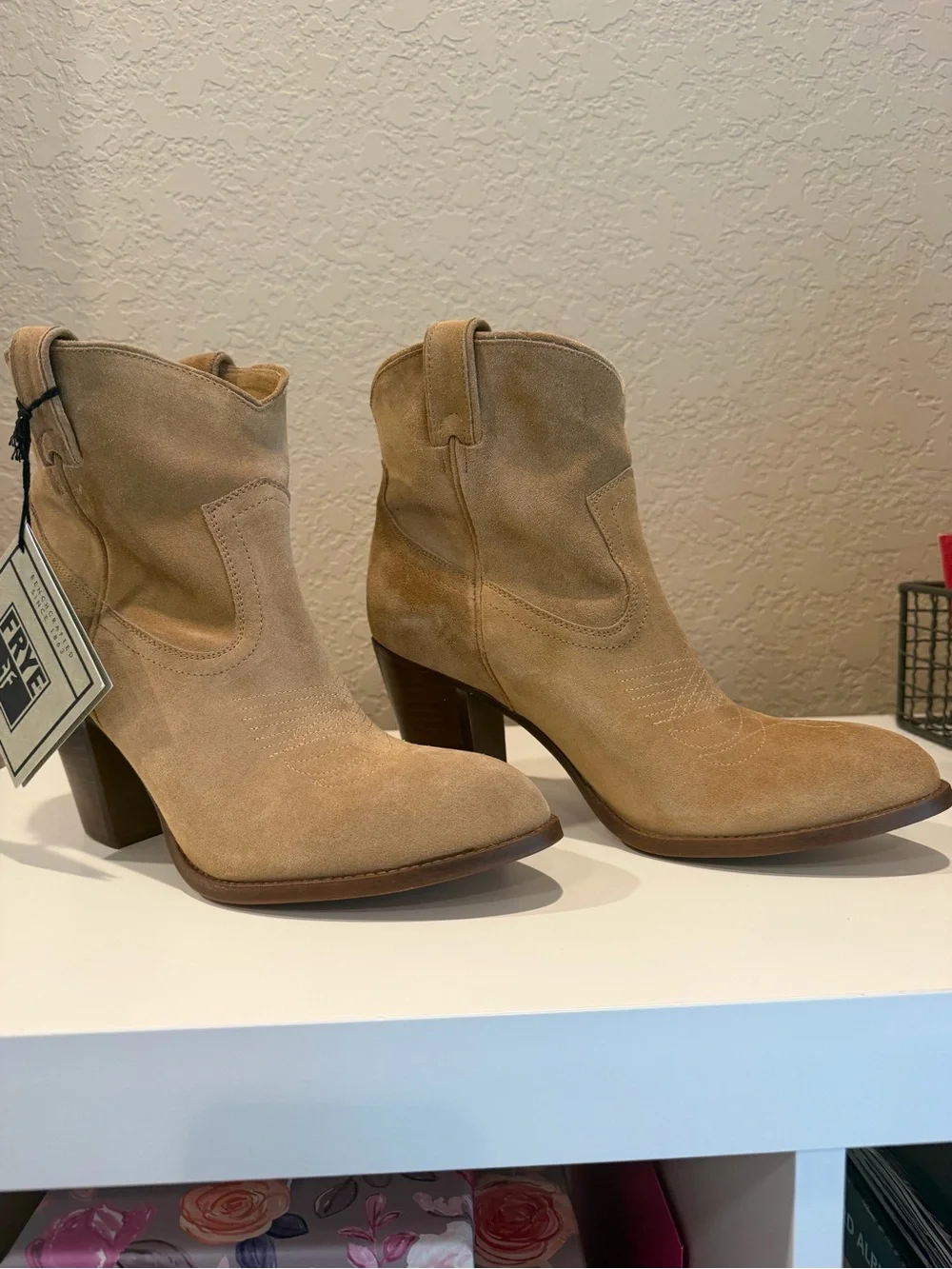 Frye Biscuit Suede Western Short Ankle Boots